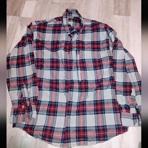 Men's HEYBO Plaid Button-Down Shirt in Red and Blue White Gray Sz XL